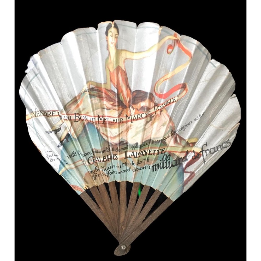 ART DECO Advertising Paper Fan GALERIES LAFAYETTE by GABRIEL FERRO 1926